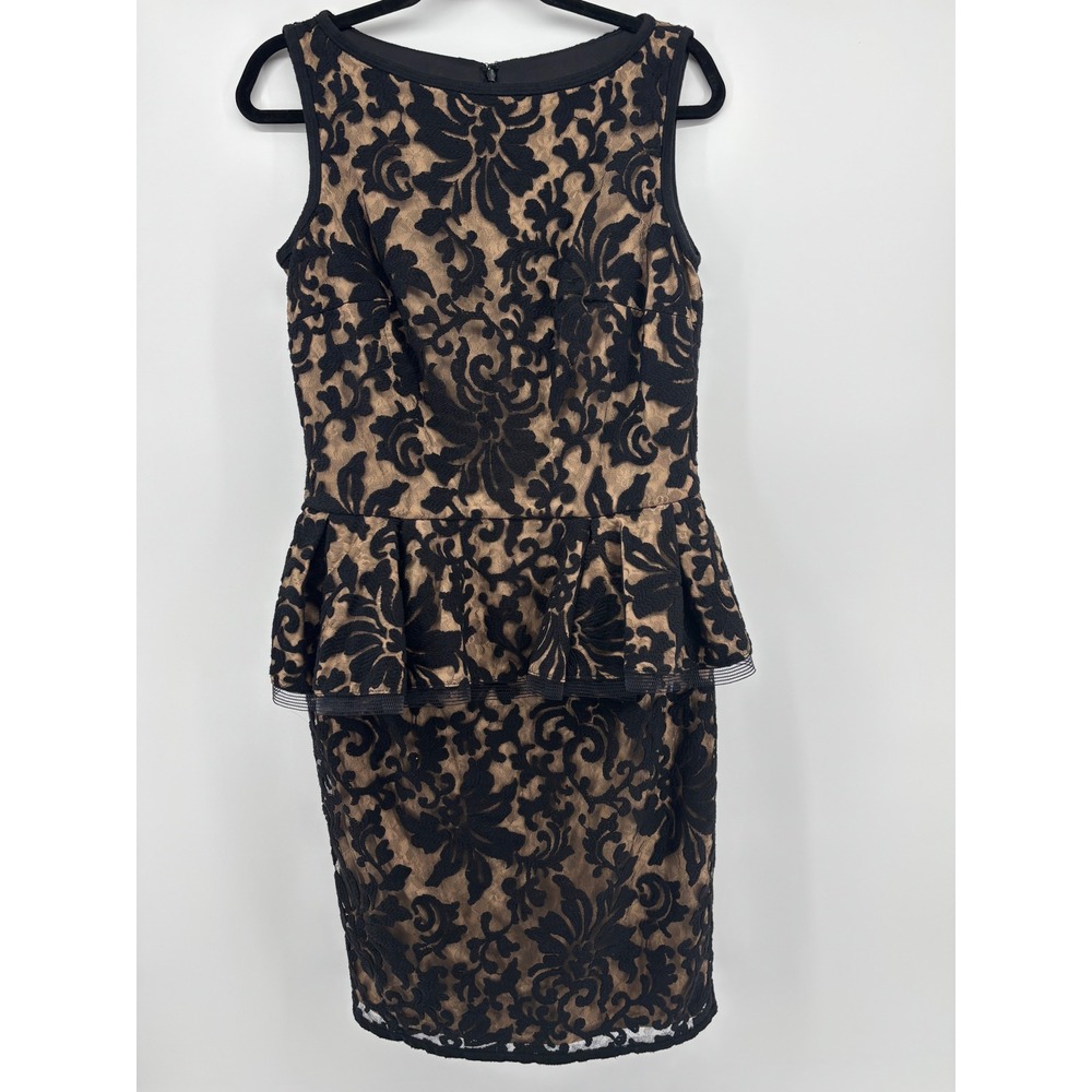 Tadashi Shoji Black Nude Floral Lace Peplum Sheath Dress 3K1148M Womens 10